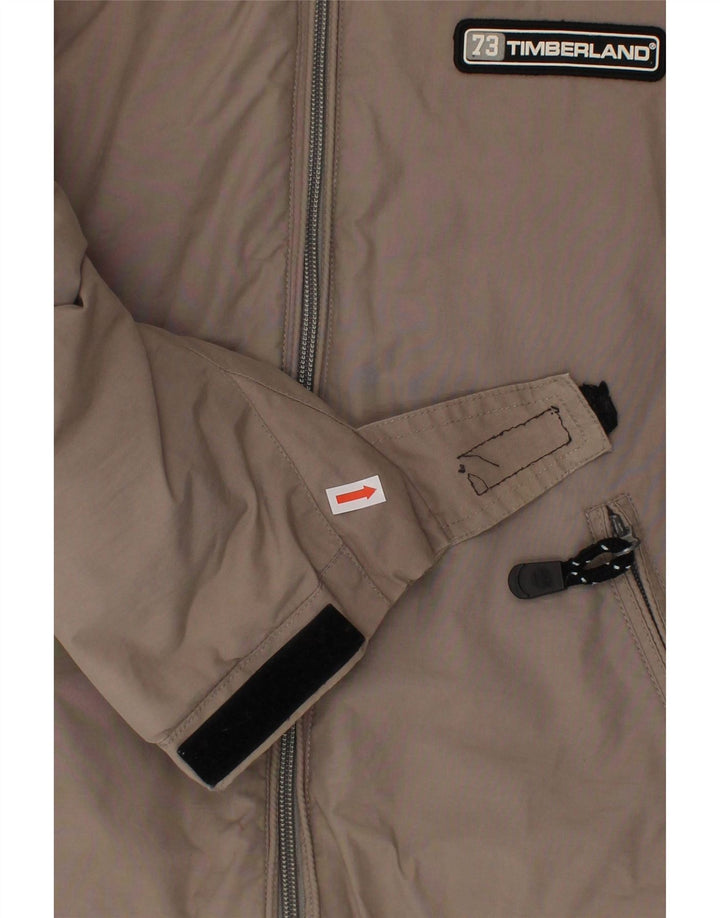 TIMBERLAND Boys Graphic Hooded Windbreaker Jacket 5-6 Years Grey Cotton