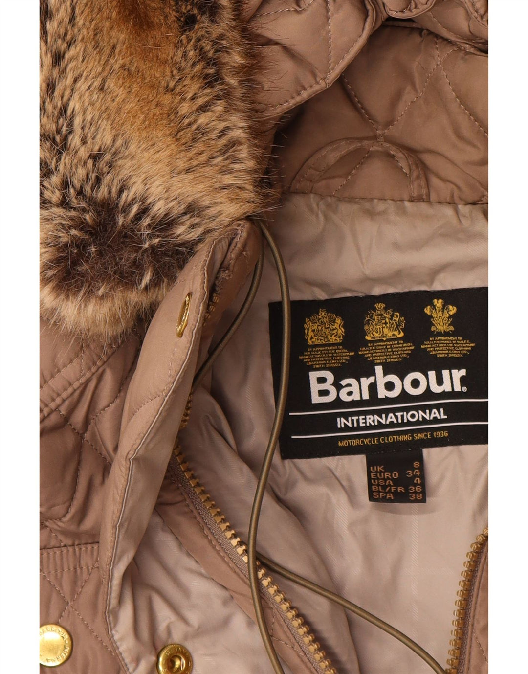 BARBOUR Damen-Steppmantel mit Kapuze, Gr. 8, Beige, Polyester