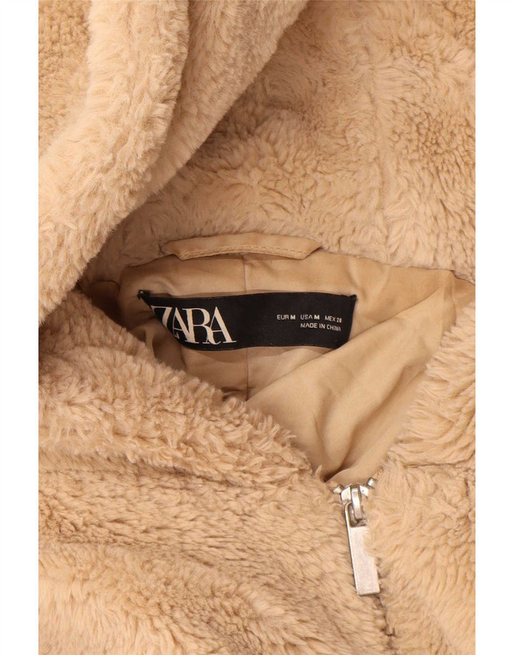 Zara Damen-Bomberjacke mit Teddybär-Kapuze, UK 14, mittelbeigefarbenes Polyester