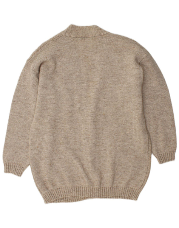 Vintage Damen Oversized Cardigan Pullover UK 14 Mittelbeige Wolle