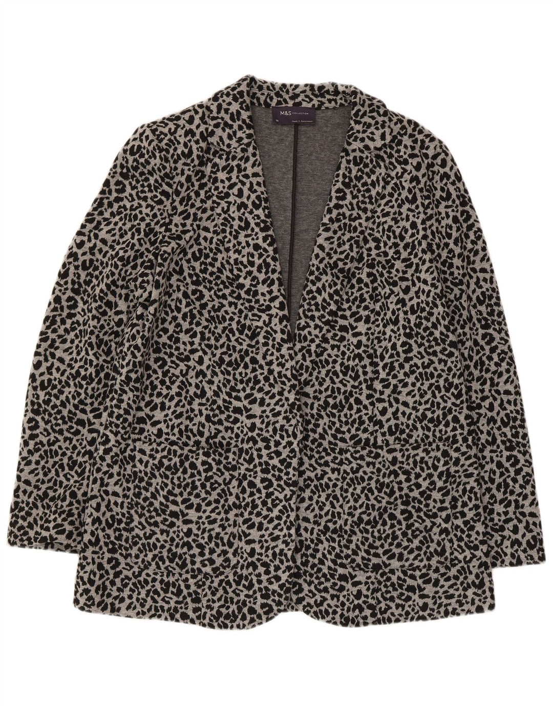 Marks & Spencer Offene Damen-Blazerjacke, UK 14, Mittelgrau mit Tiermuster