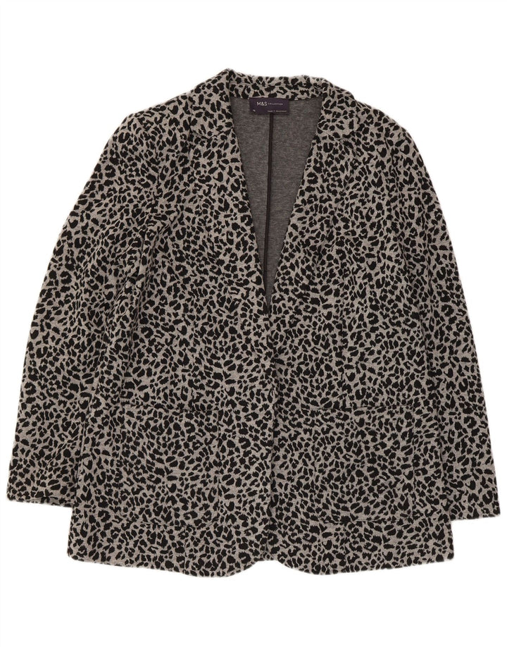Marks & Spencer Offene Damen-Blazerjacke, UK 14, Mittelgrau mit Tiermuster