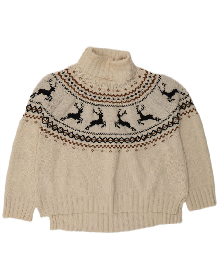 Barbour Rollkragenpullover für Damen, UK 16, Größe L, weiße Fair-Isle-Wolle