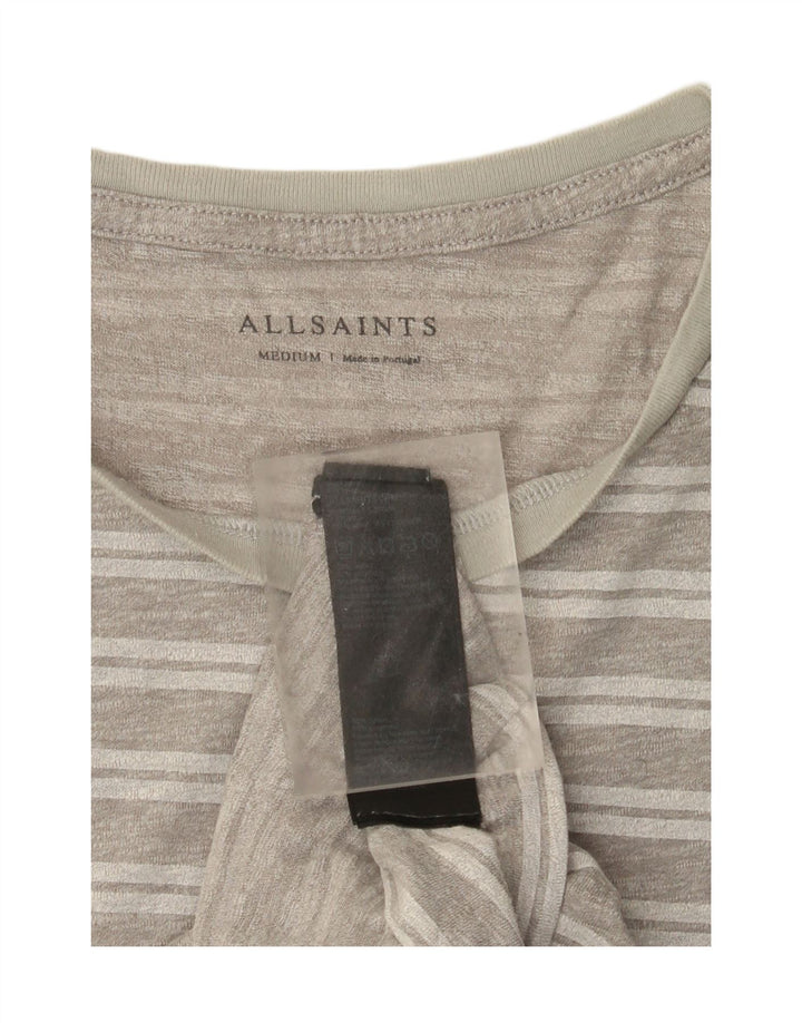 All Saints Herren-T-Shirt-Oberteil aus mittelgrauer, gestreifter Baumwolle