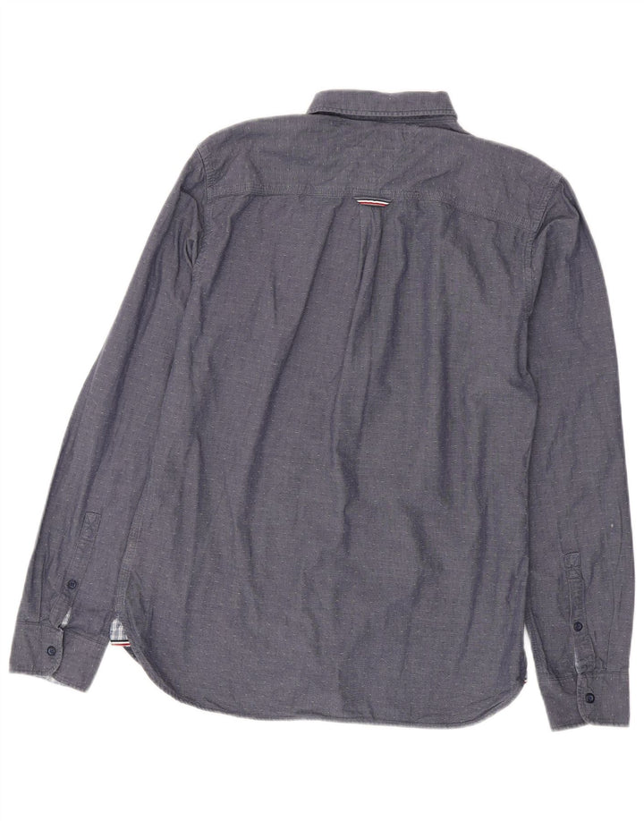 TOMMY HILFIGER Herren-Hemd mit normaler Passform, mittelmarineblau gefleckte Baumwolle