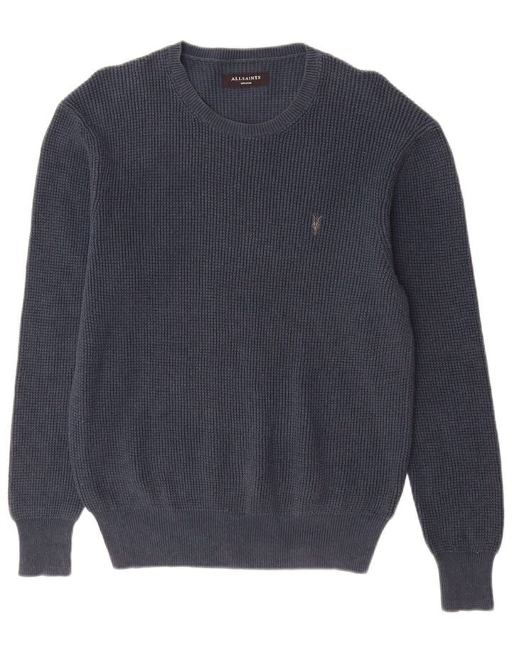 All Saints Herren-Pullover mit Rundhalsausschnitt, mittlere marineblaue Baumwolle