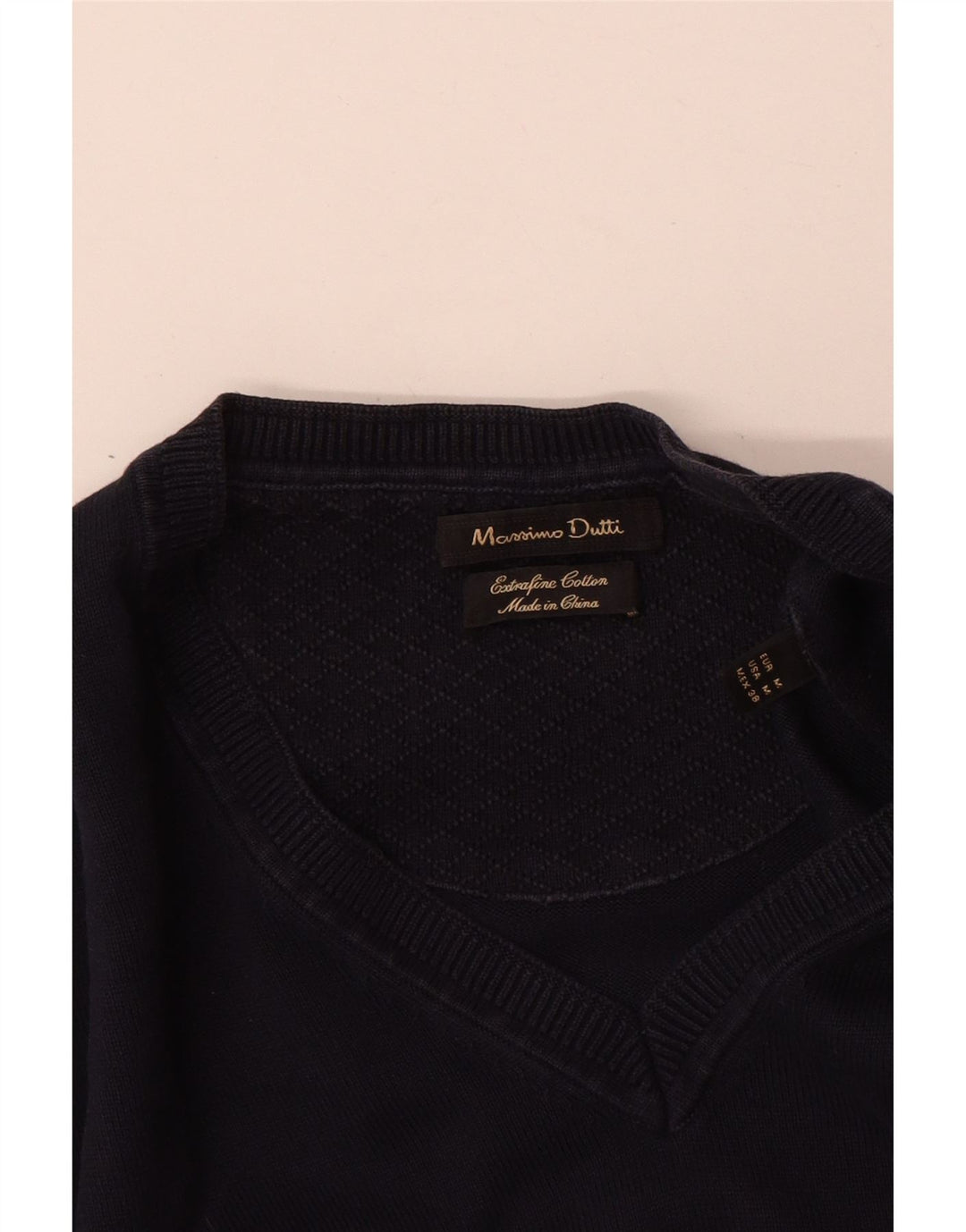 Zara Herren-Pullover mit V-Ausschnitt, mittelmarineblaue Baumwolle