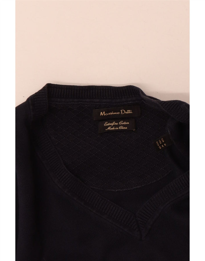 Zara Herren-Pullover mit V-Ausschnitt, mittelmarineblaue Baumwolle