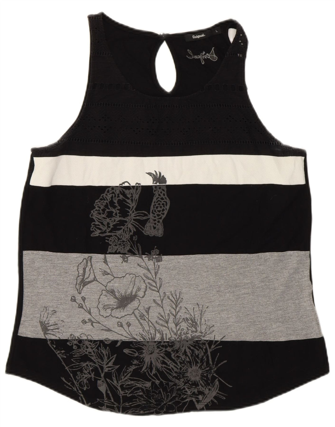 DESIGUAL Damen Graphic Vest Top UK 14 Large Schwarz gestreift
