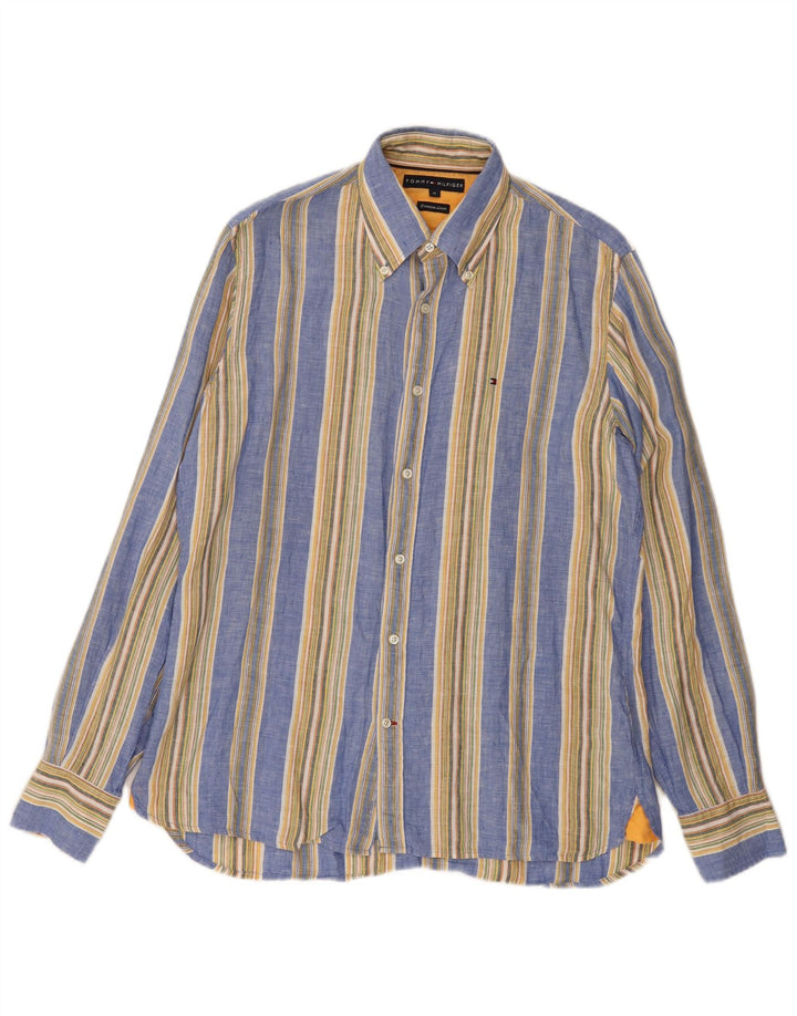 Tommy Hilfiger Herrenhemd aus mittelblauem, gestreiftem Leinen
