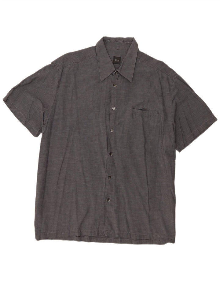 Hugo Boss Herren Kurzarmhemd XL Grau Baumwolle