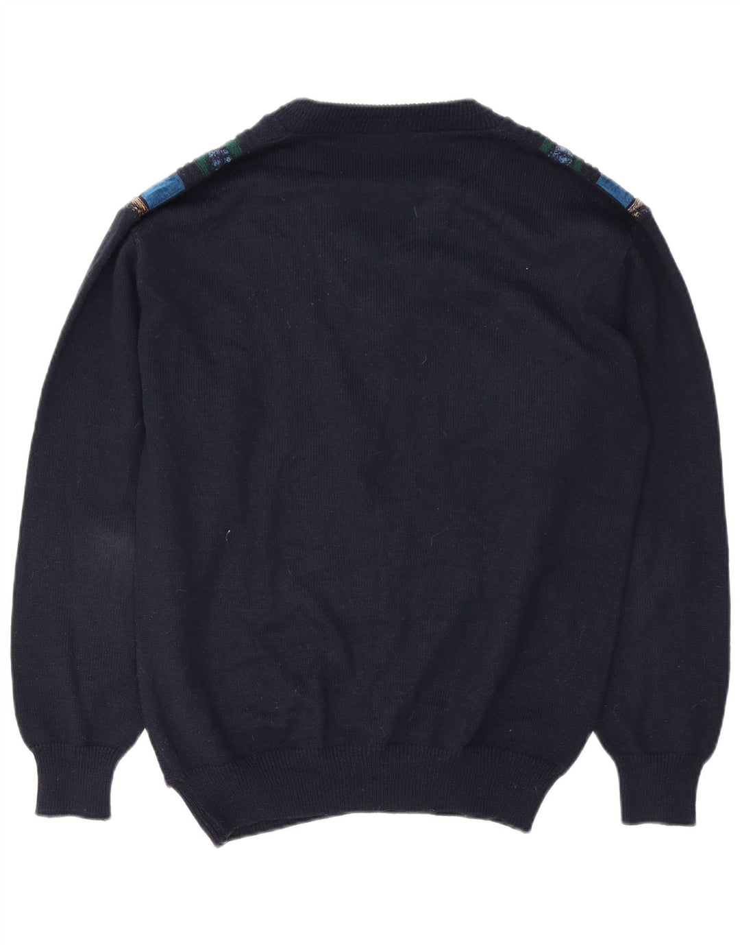 Vintage Herren Pullover mit V-Ausschnitt, groß, marineblau, geometrisch, Polyacryl