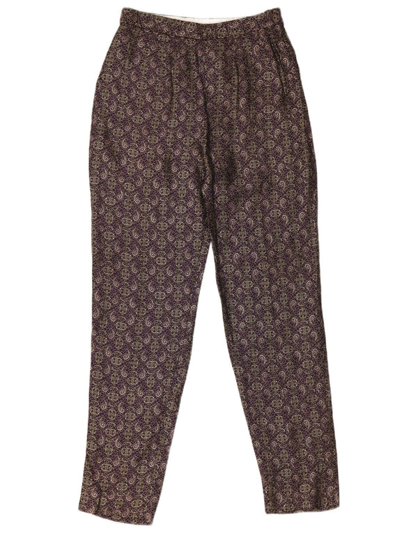 Vintage Damen High Waist Tapered Freizeithose W24 L26 Lila Paisley