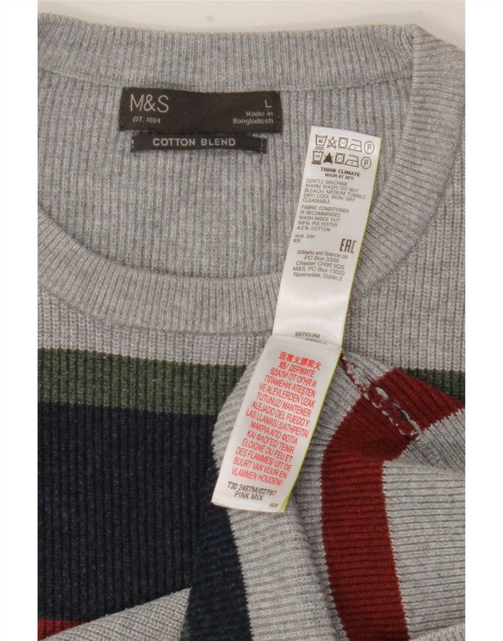 Marks & Spencer Herren-Pullover mit Rundhalsausschnitt, groß, mehrfarbig, gestreift