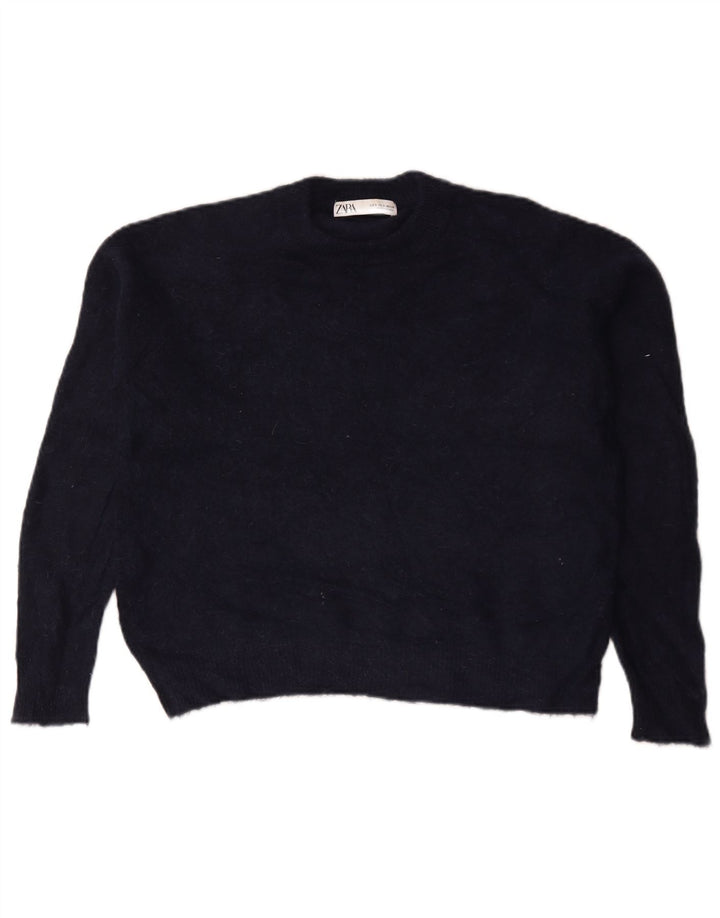 Zara Damen-Pullover, übergroß, Rundhalsausschnitt, Gr. 10, Marineblau