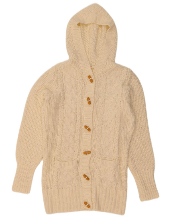 Vintage Damen Strickjacke mit Kapuze UK 14 Medium Off White