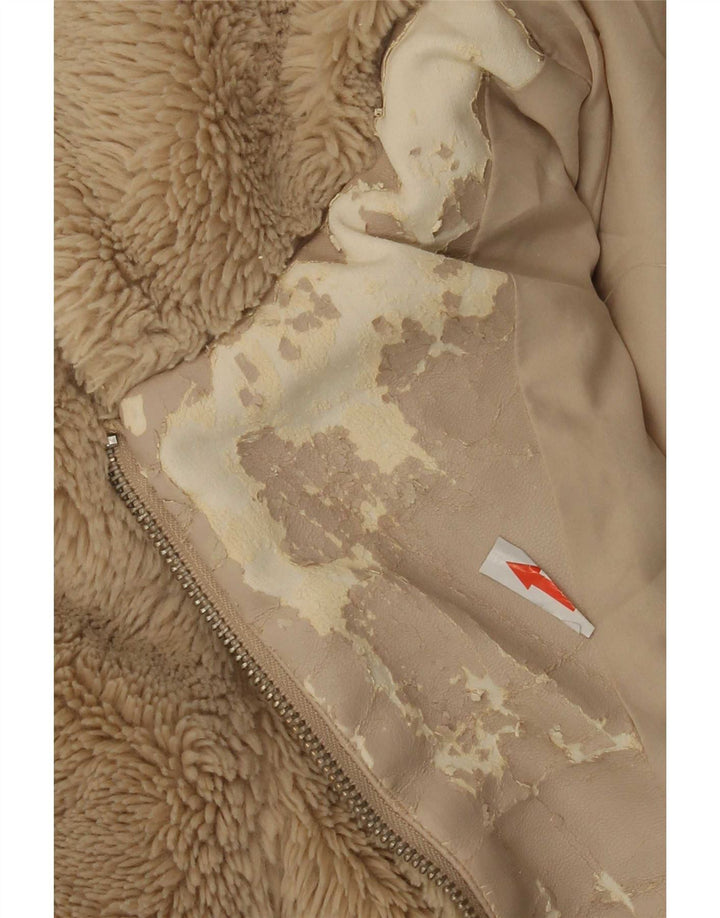Zara Damen-Fleecejacke mit Teddybär-Kapuze, übergroß, Gr. 10, Größe S, Beige