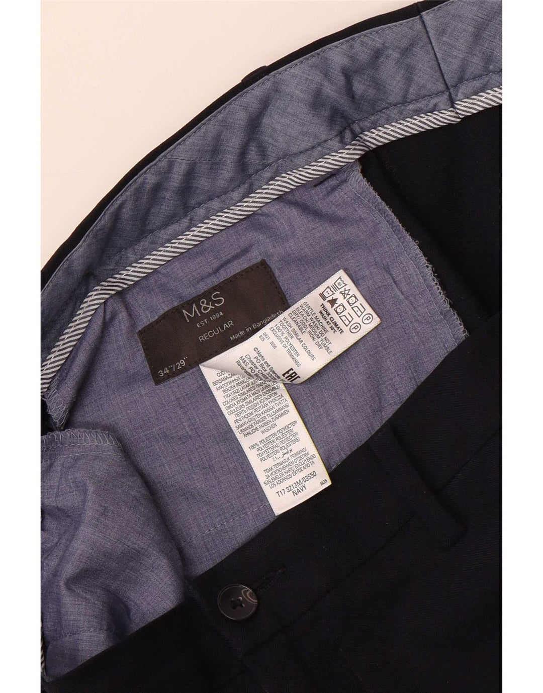 Marks & Spencer Herren-Chinohose, normal, W34, L29, Marineblau, Polyester