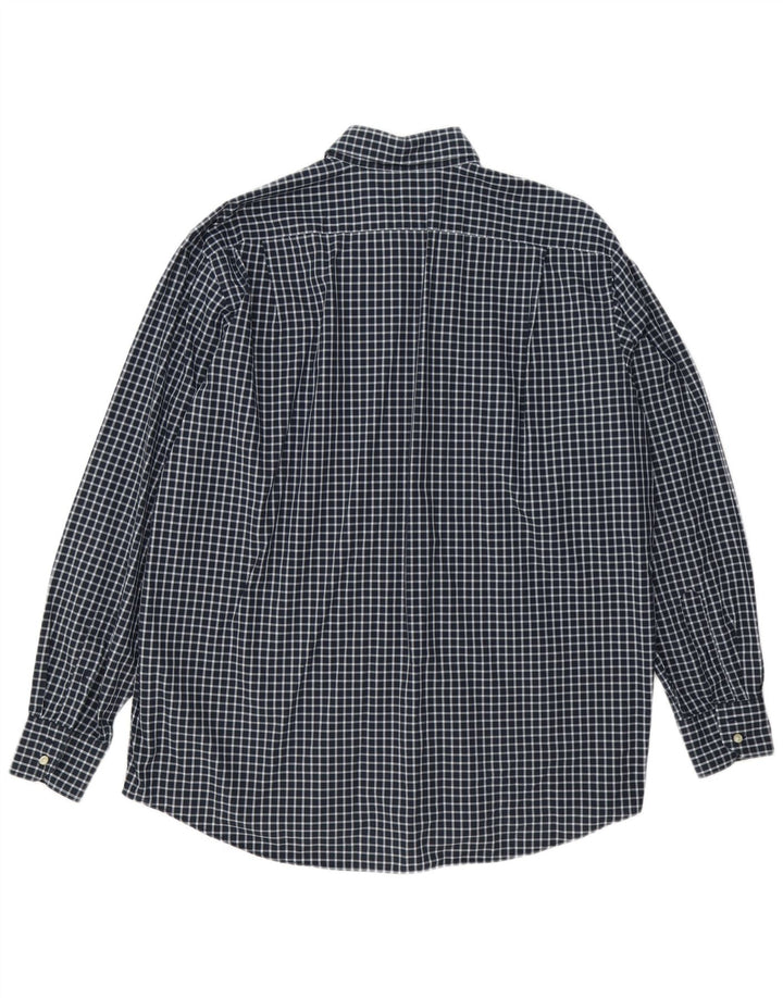 Lacoste Herrenhemd Größe 44 XL Marineblaue Gingham-Baumwolle
