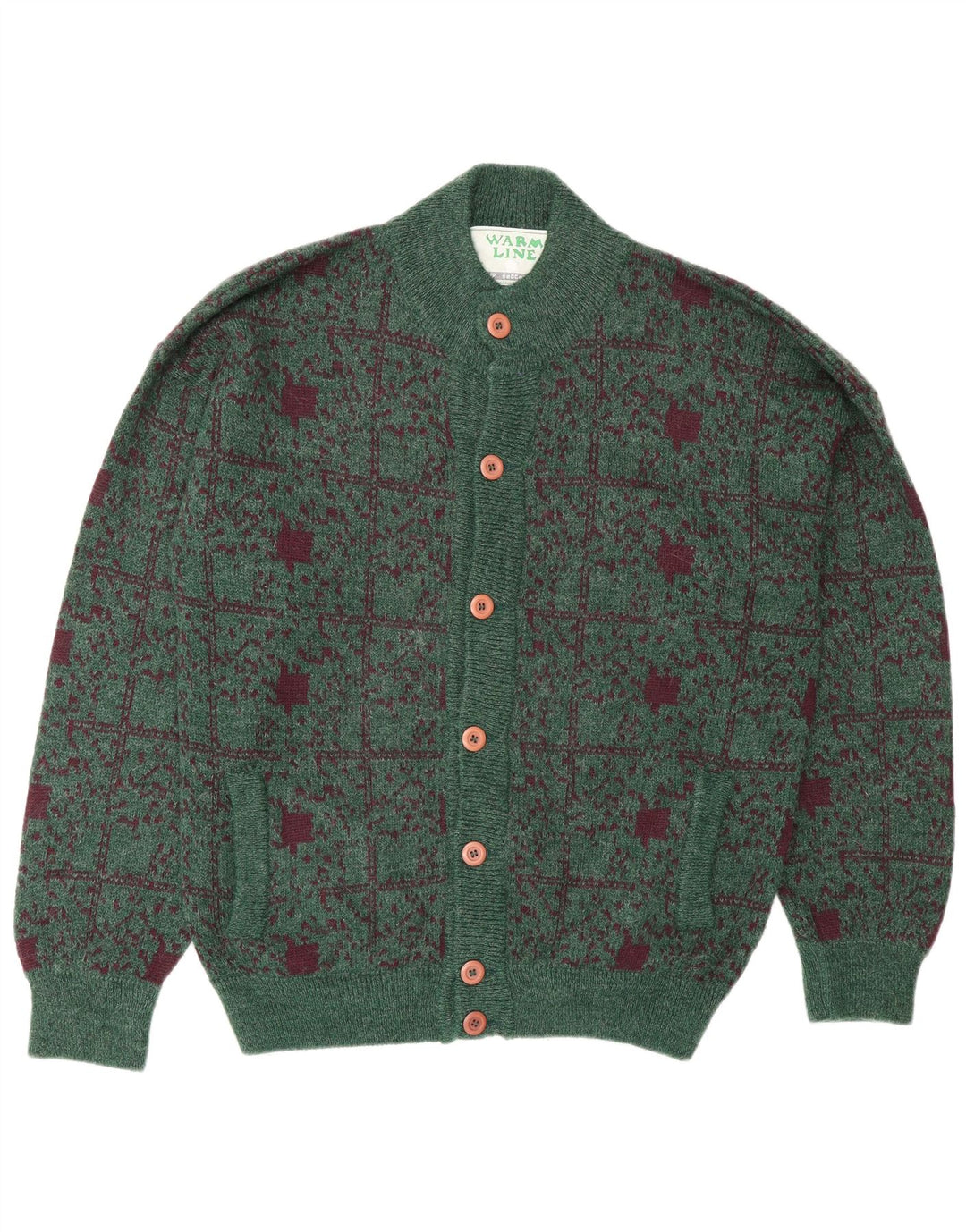 Settebello Herren-Strickjacke, groß, grün kariert, Wolle