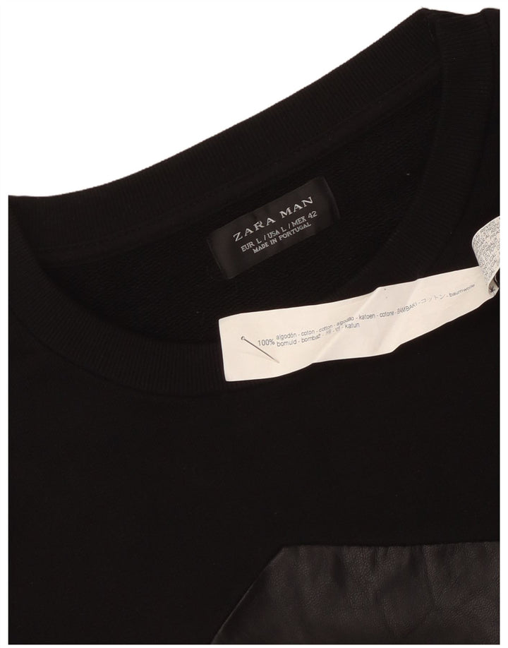 Zara Herren-Sweatshirt-Pullover, groß, schwarze Colourblock-Baumwolle