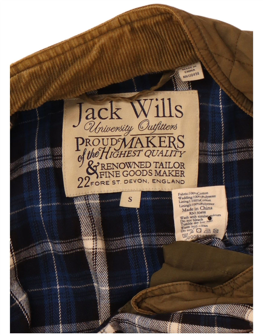 JACK WILLS Herren Militär-Steppjacke UK 36 Small Khaki Baumwolle