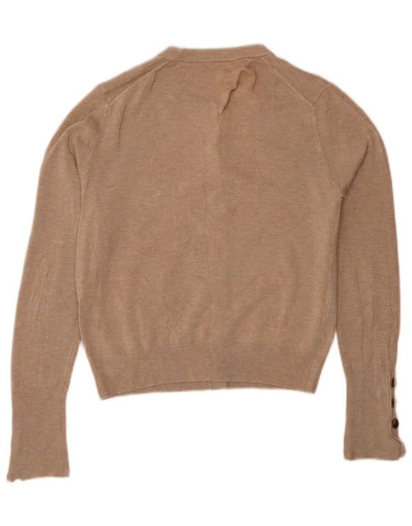 Zara Damen Crop Cardigan Pullover UK 10 Small Braun