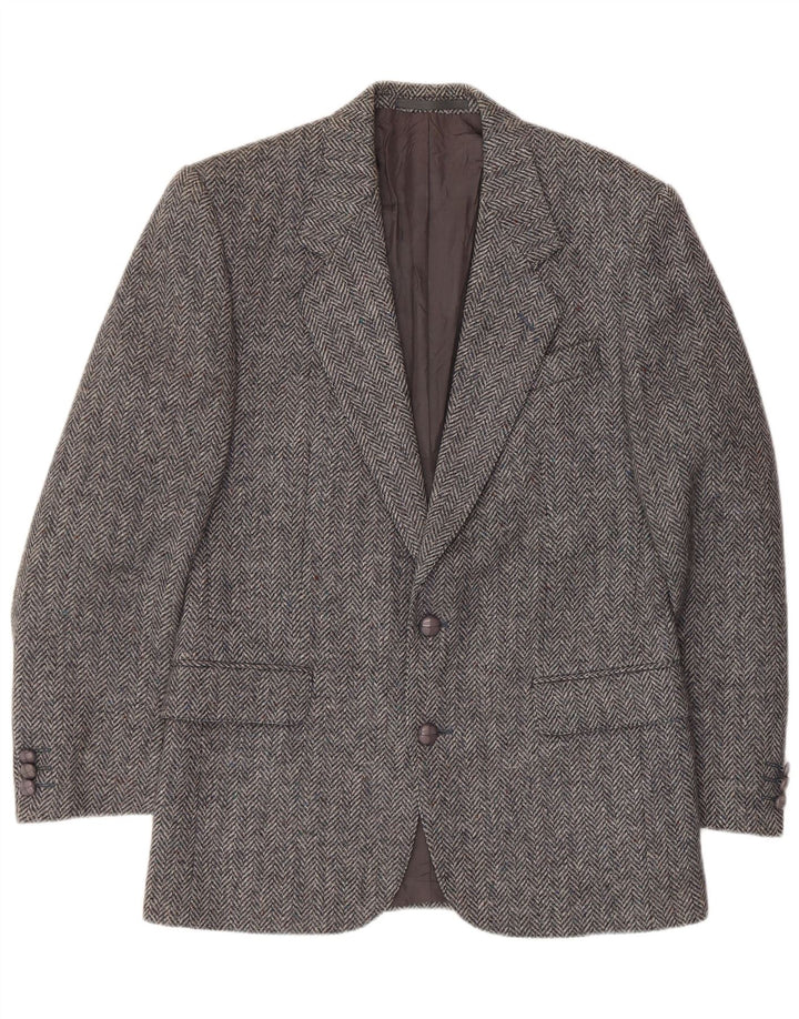 Wellington Herren Donegal Tweed Blazer Jacke UK 38 Mittelgraues Fischgrätenmuster