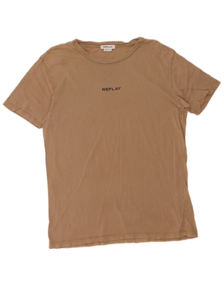 Replay Herren T-Shirt Top Large Beige Baumwolle