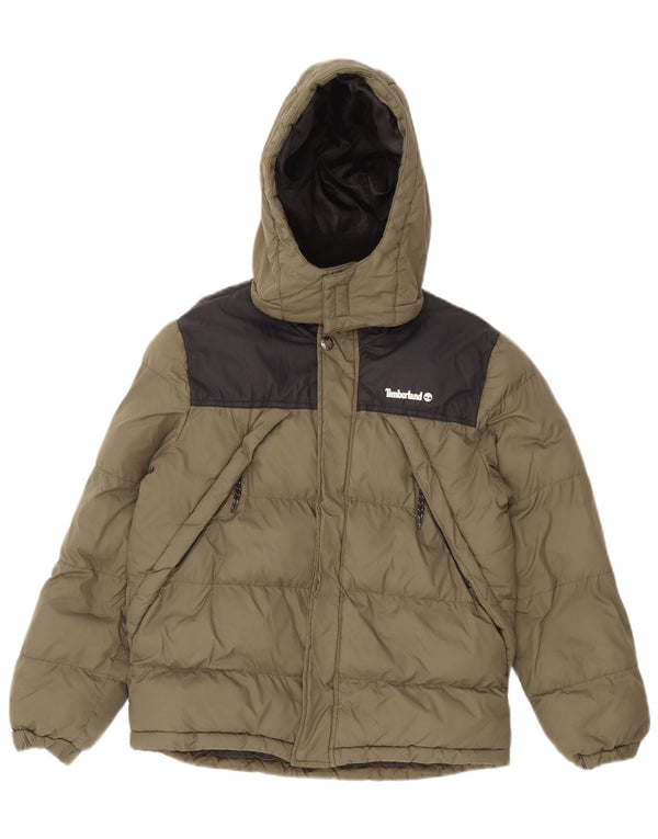 Timberland Wattierte Jacke mit Kapuze für Jungen, 11–12 Jahre, grünes Farbblockdesign