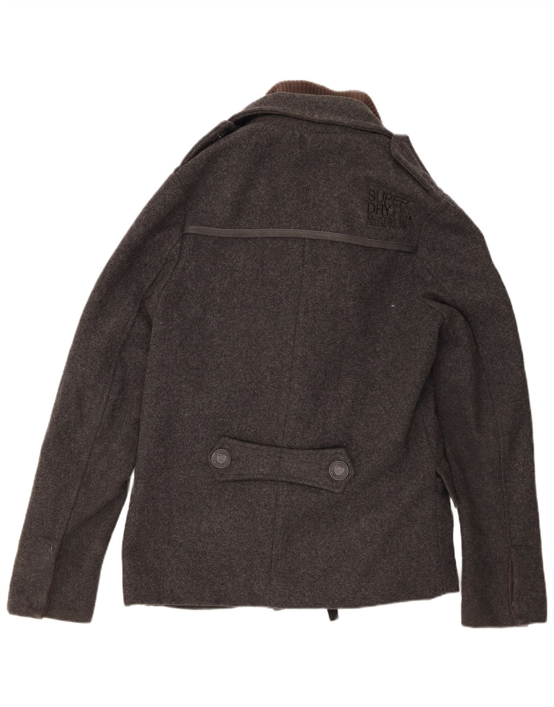 Superdry Herren Pea Coat UK 38 Mittelgraue Wolle