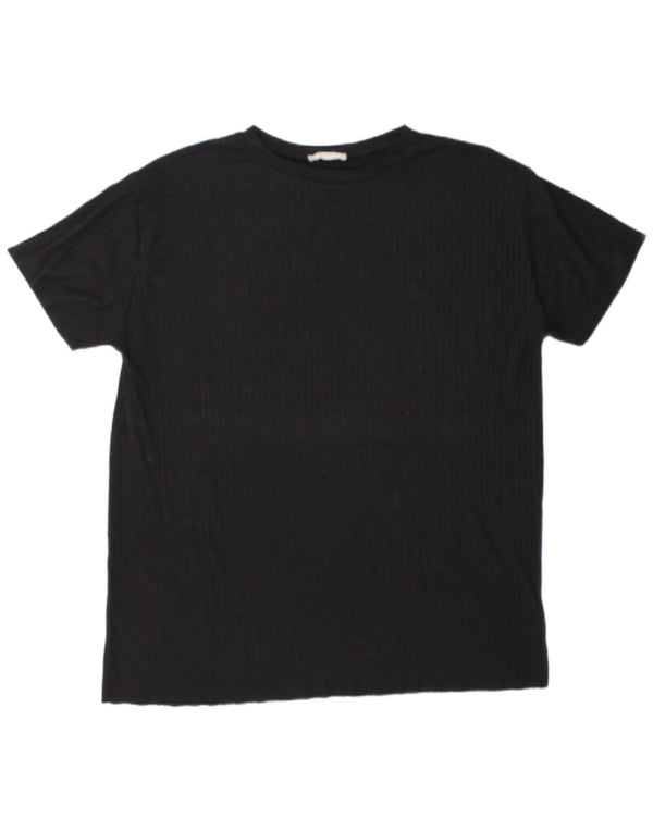 Zara Damen Übergroßes T-Shirt-Oberteil UK 14 Mittelschwarzes Polyester