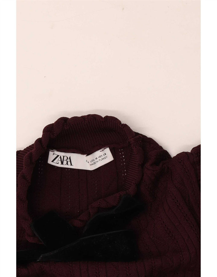 Zara Damen Langarm-Blusenoberteil UK 12 Medium Burgund