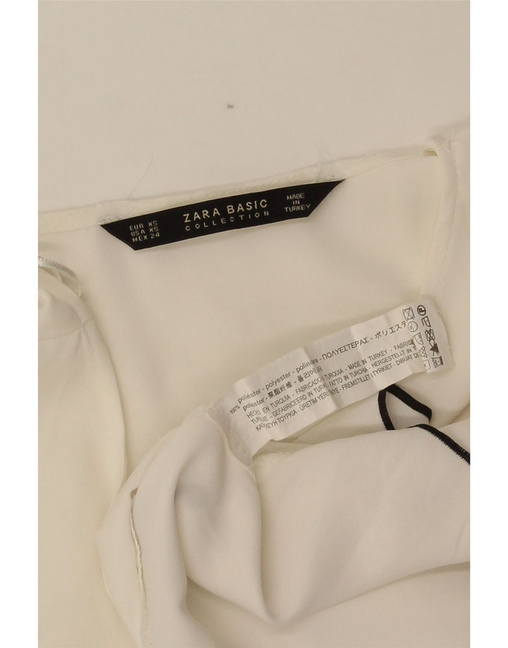 Zara Damen-Blusenoberteil mit 3/4-Ärmeln, UK 6, XS, Weiß, Polyester
