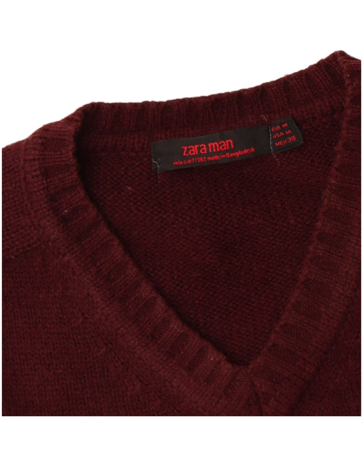 Zara Herren-Pullover mit V-Ausschnitt, mittleres Burgunderrot