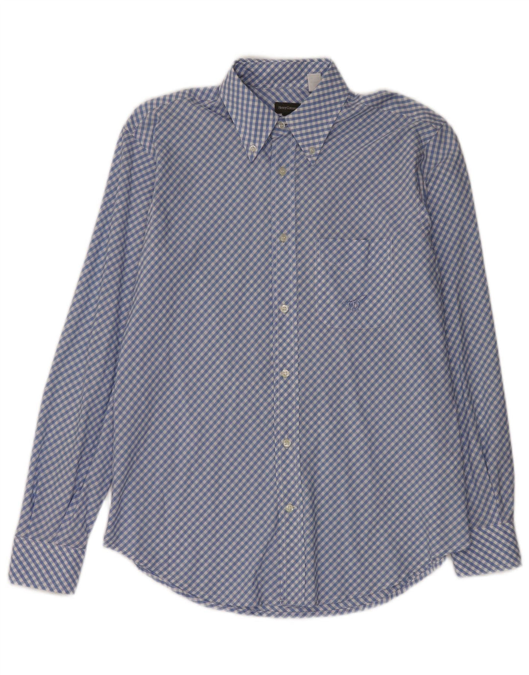 HENRY COTTONS Herrenhemd Größe 40 mittelblaue Gingham-Baumwolle