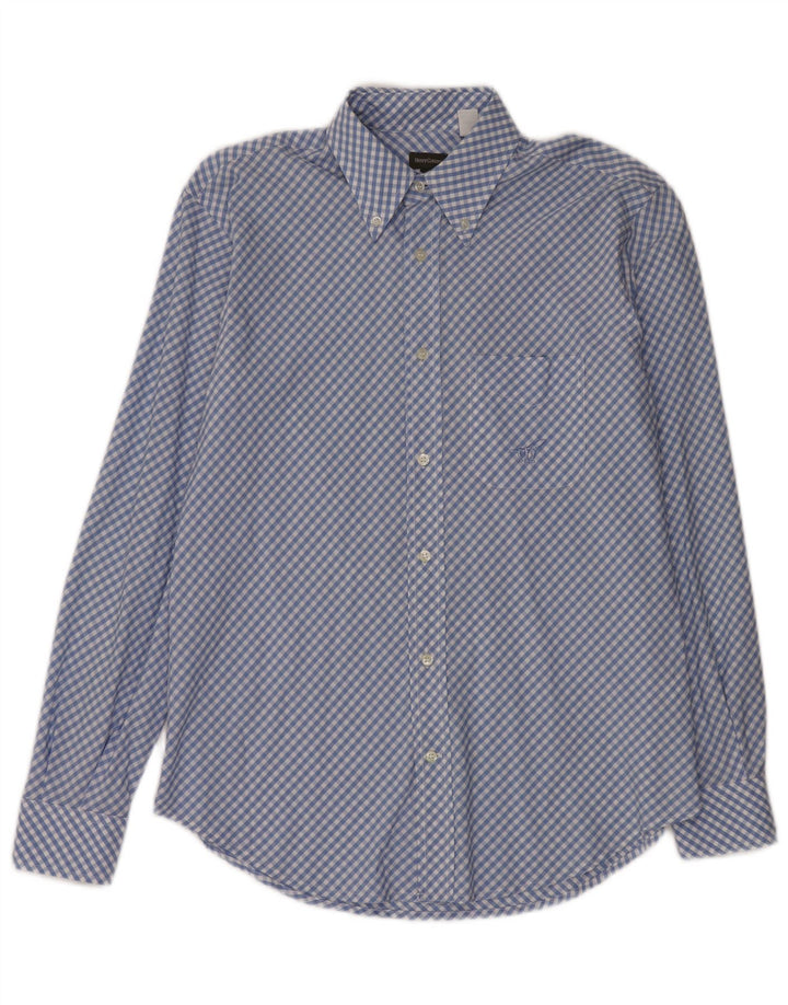 HENRY COTTONS Herrenhemd Größe 40 mittelblaue Gingham-Baumwolle