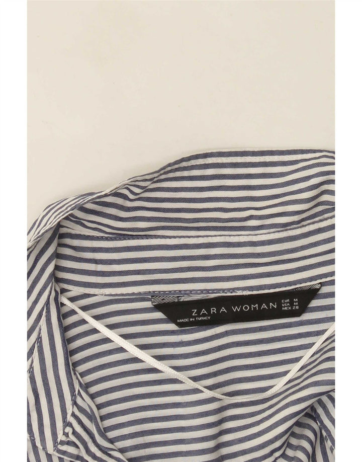 Zara Damen Hemd UK 14 Mittel Marineblau Nadelstreifen