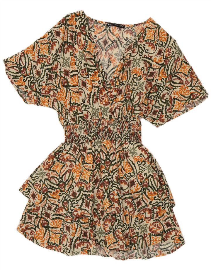 Zara Damen-Stufenkleid, Gr. 8, klein, mehrfarbig, mit Blumenmuster