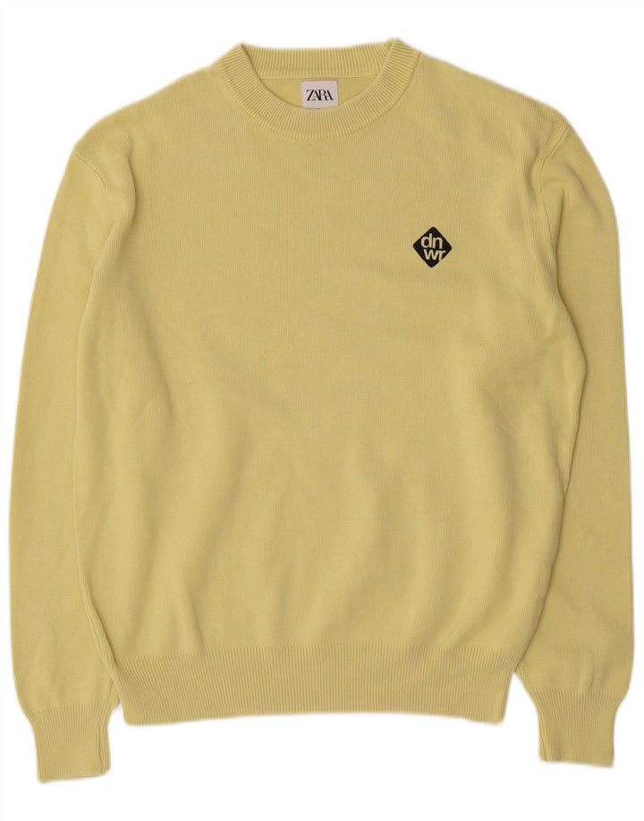 Zara Herren-Pullover mit Rundhalsausschnitt, mittelgelbe Baumwolle