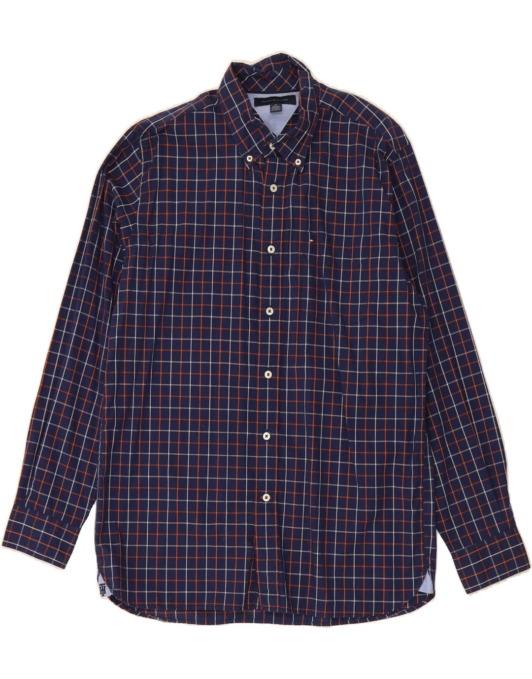 TOMMY HILFIGER Mens Shirt Medium Navy Blue Check Cotton Vintage Tommy Hilfiger and Second-Hand Tommy Hilfiger from Messina Hembry 