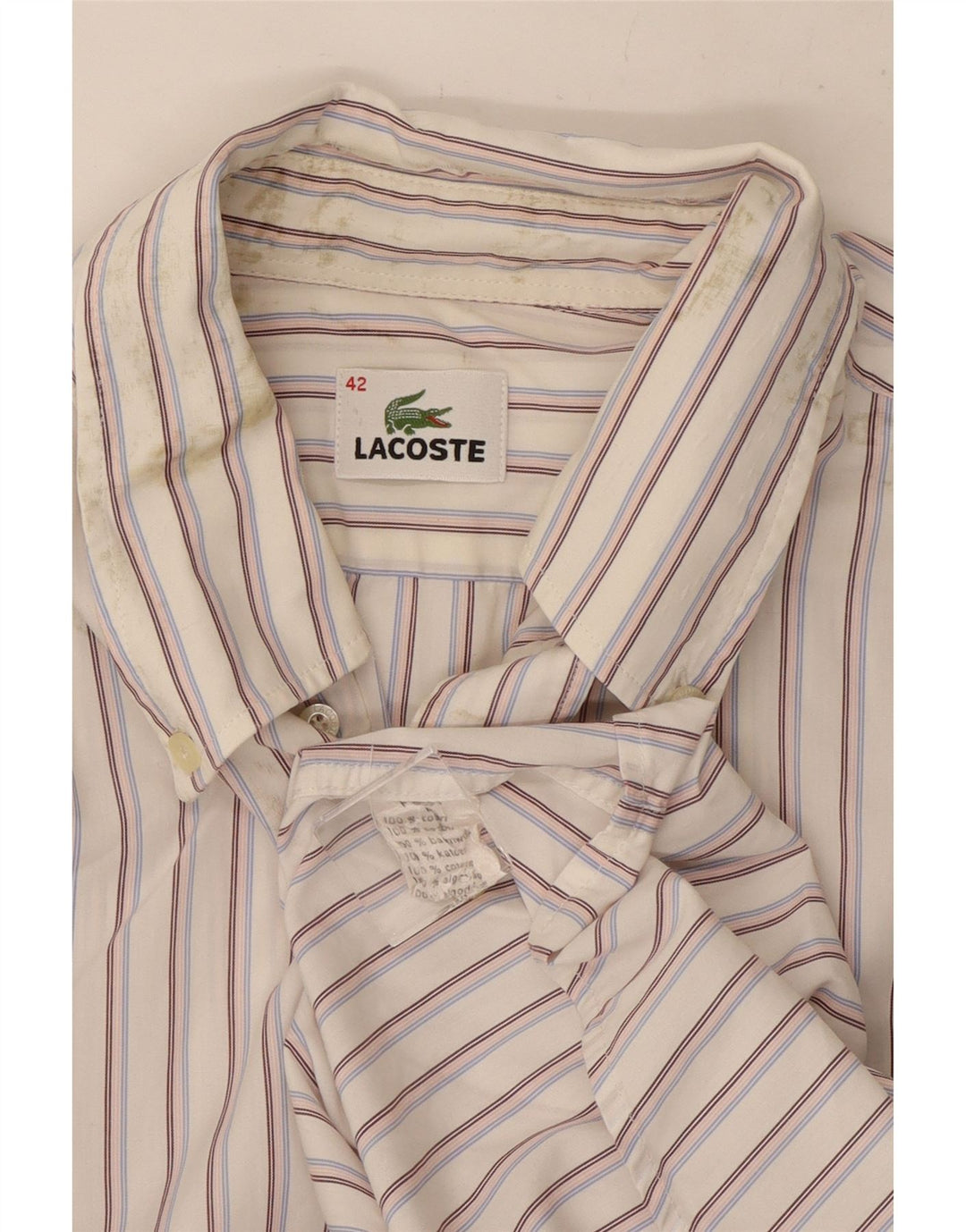 Lacoste Herrenhemd Größe 42 Große weiß gestreifte Baumwolle