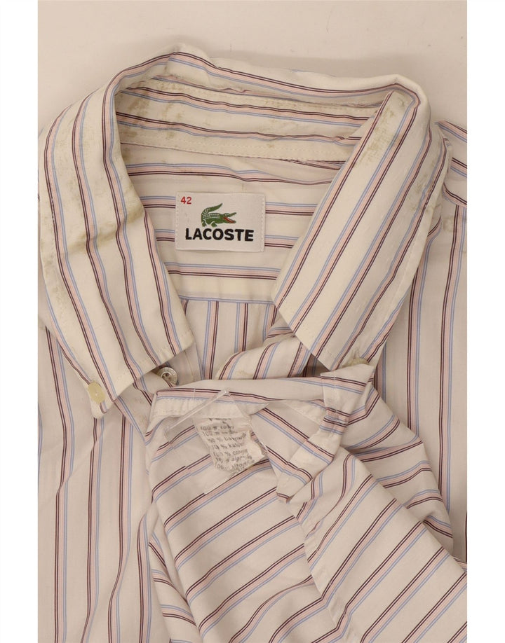 Lacoste Herrenhemd Größe 42 Große weiß gestreifte Baumwolle