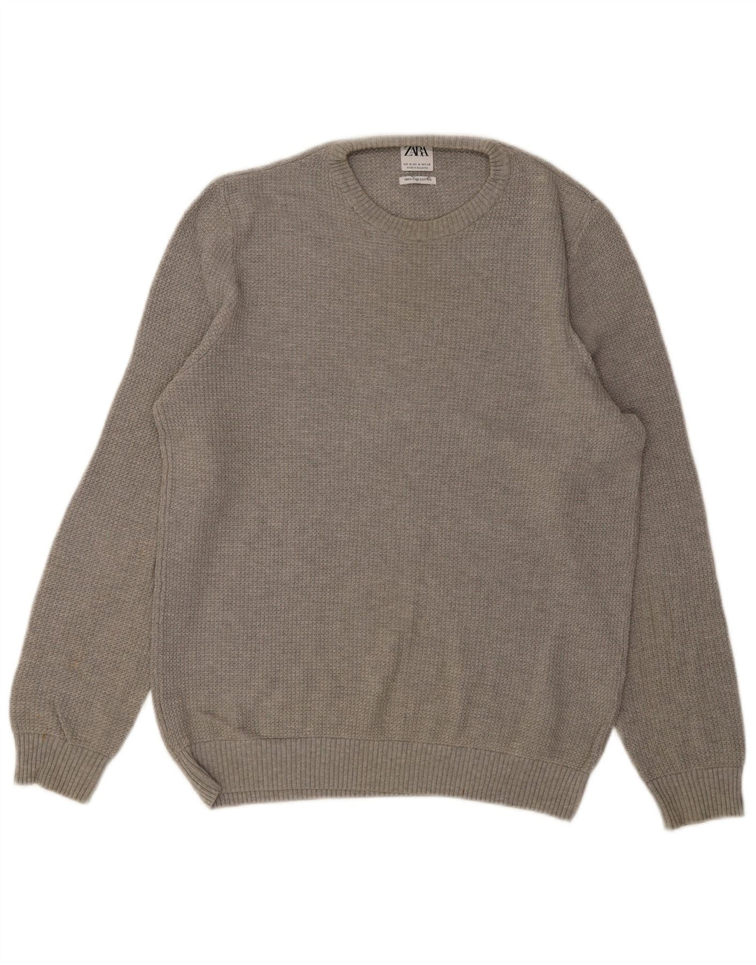 ZARA Herren-Pullover mit Rundhalsausschnitt, mittelgraue Baumwolle
