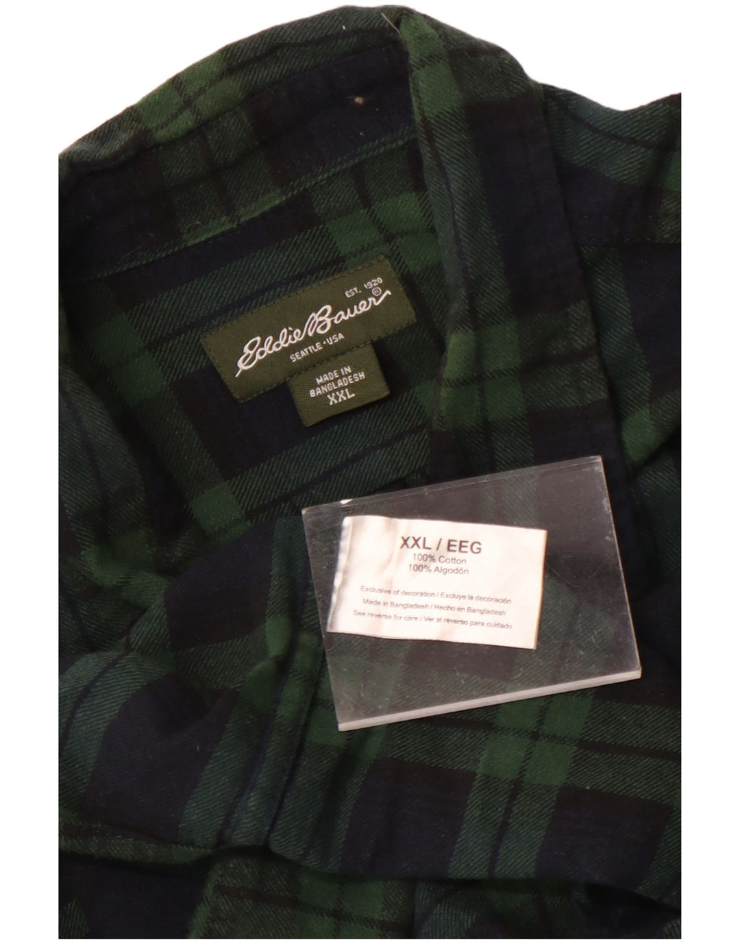 Eddie Bauer Herren-Flanellhemd 2XL, grün kariert, Baumwolle