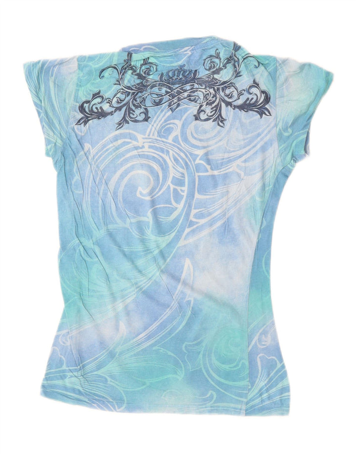 HARD ROCK CAFE Damen Couture Grafik T-Shirt Top UK 8 Small Blue Tie Dye