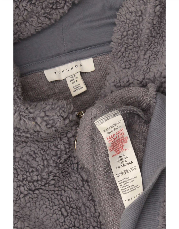 Topshop Damen Kapuzen-Fleecejacke UK 8 Small Grey Polyester