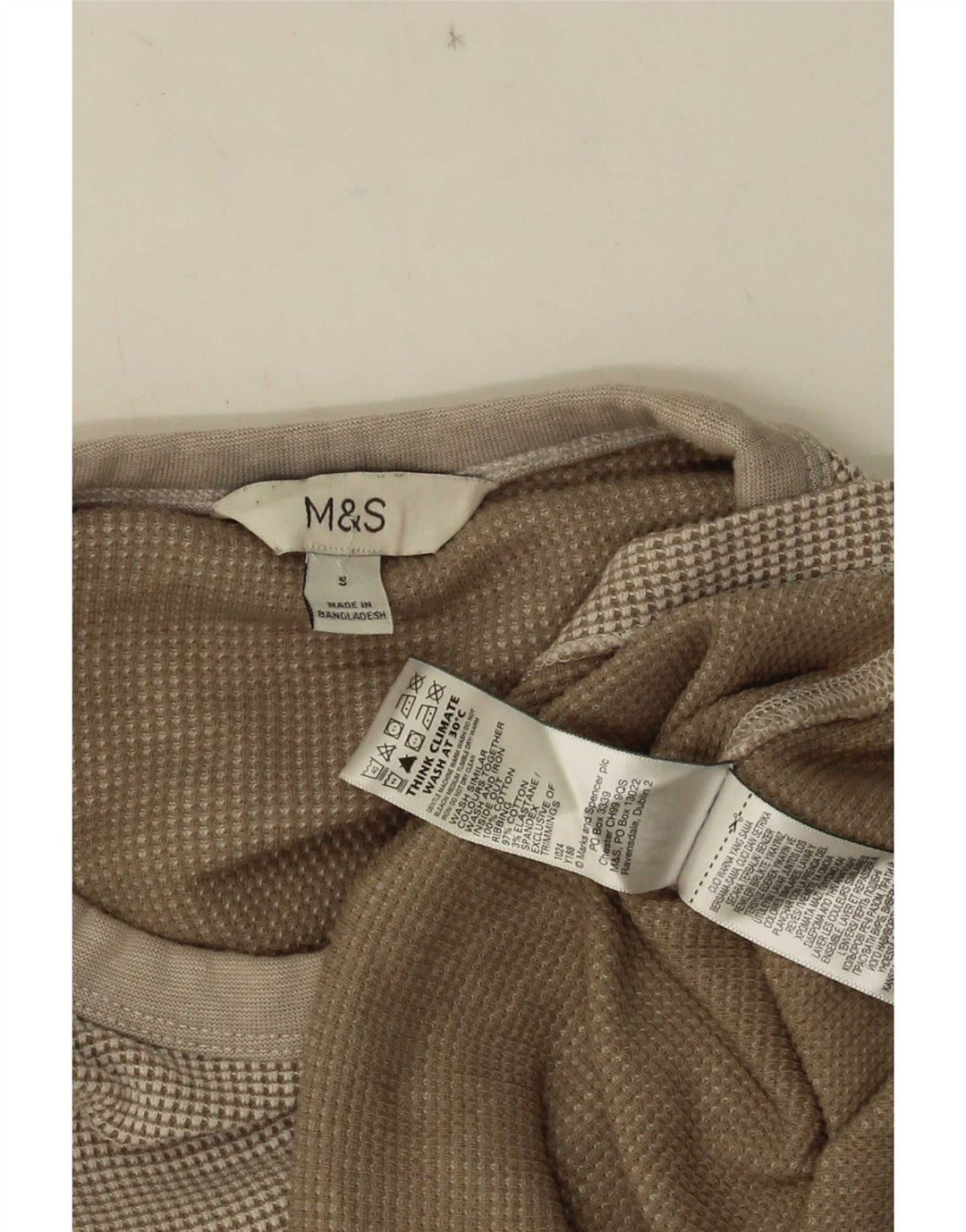 Marks & Spencer Herren-Oberteil, langärmelig, mittelbeige Baumwolle