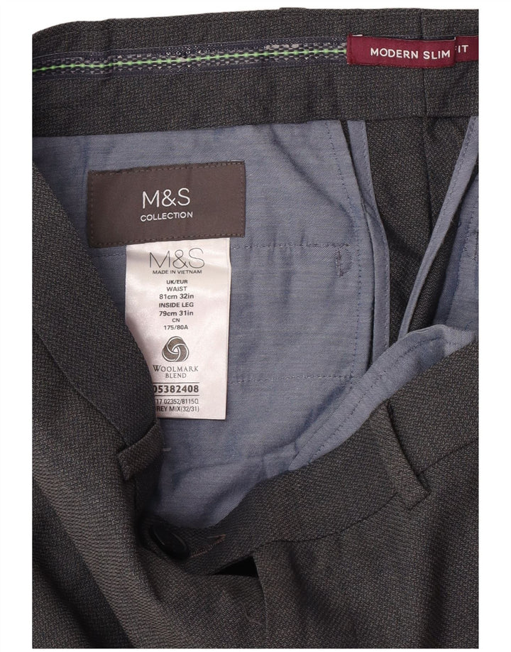 Marks & Spencer Herren-Anzughose in moderner Slim-Passform, W32, L31, graue Wolle