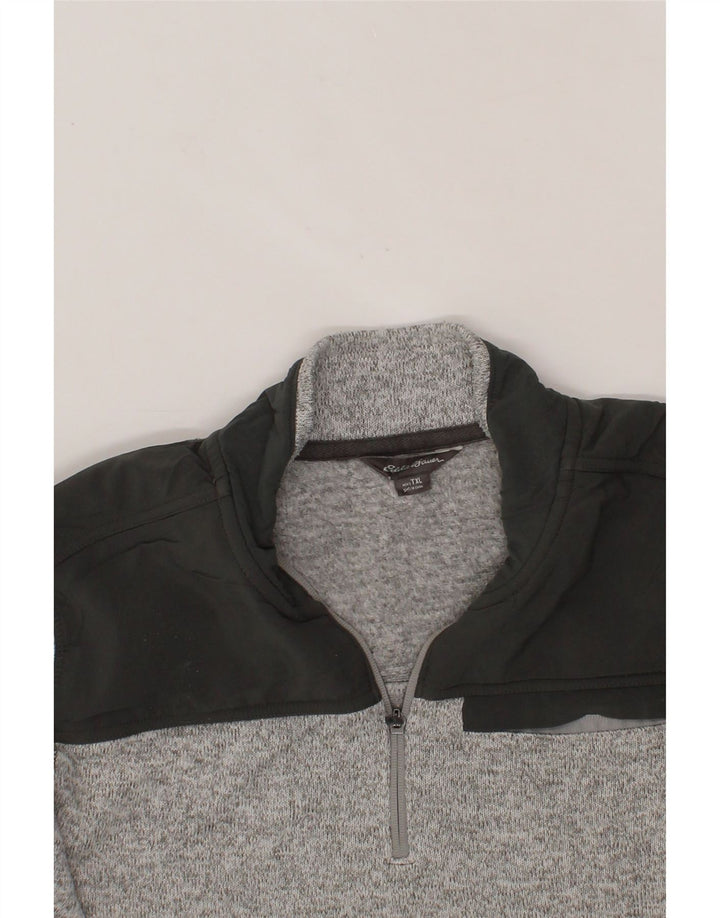 EDDIE BAUER Mens Zip Neck Sweatshirt Jumper XL Grey Colourblock Polyester Vintage Eddie Bauer and Second-Hand Eddie Bauer from Messina Hembry 